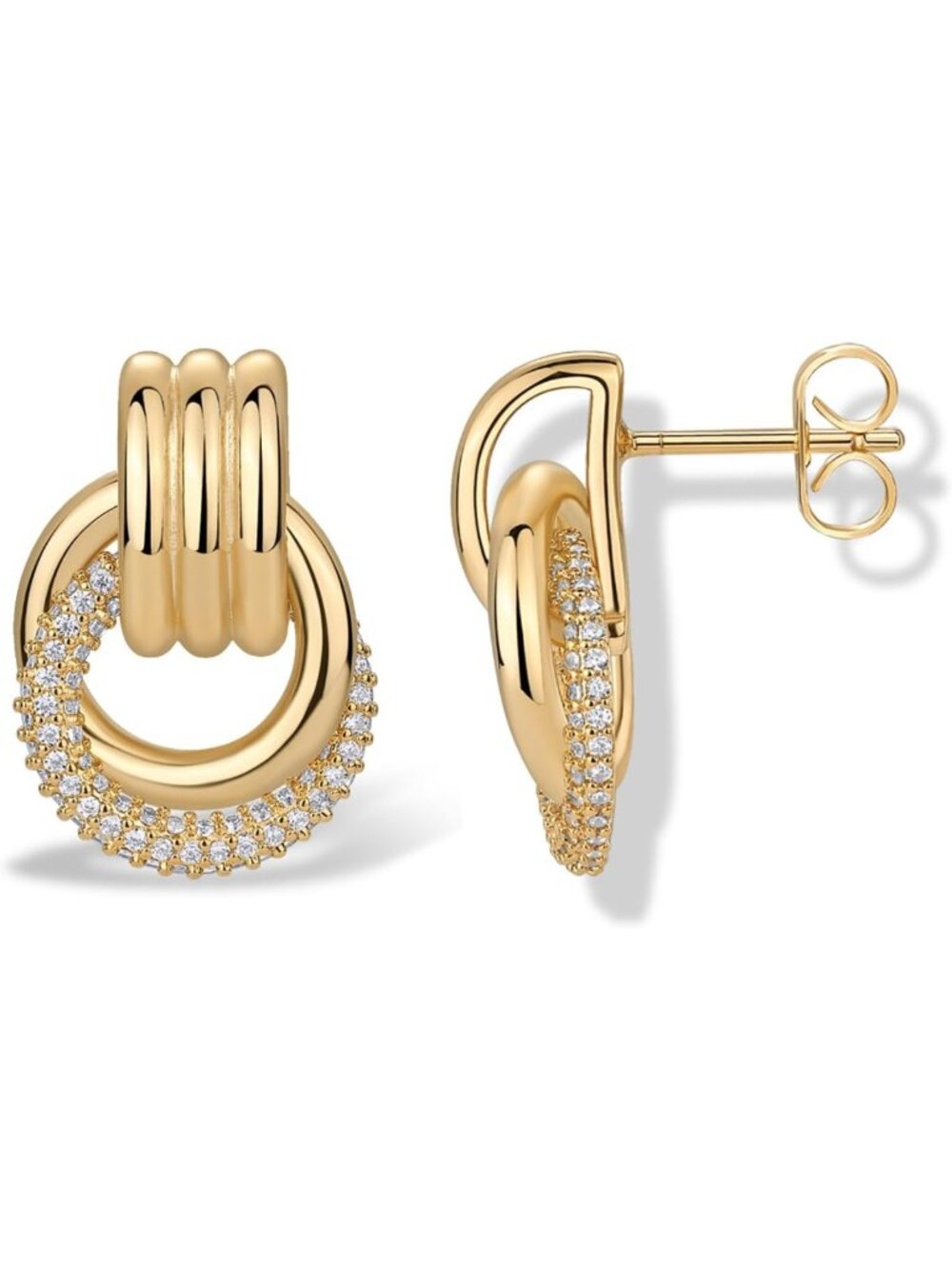Chunky Gold Dangle Knot Earrings for Women, 14K Plated CZ Jewelry, Elegant Style
